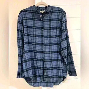 VINTAGE- Ann Taylor Blue and Black Striped Button Down Shirt- Size Medium